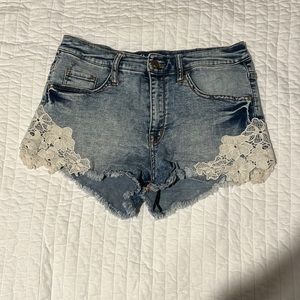 High rise denim shorts with lace